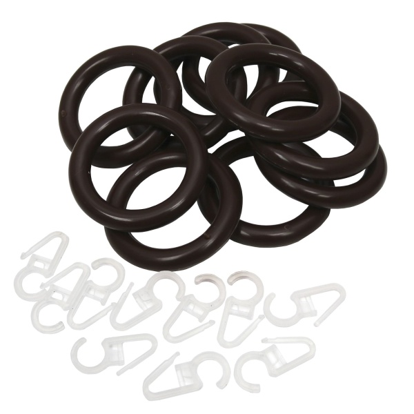 Кольца пластиковые c крючками (10шт), тёмный орех