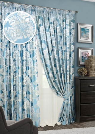 Комплект штор на тесьме "Salute" 2 шторы 200х270, тюль 450х270 голубой