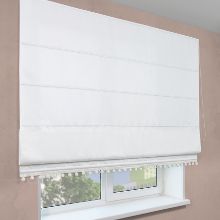 Римская штора с помпонами, Флавия Blackout на цепочном механизме, цвет белый