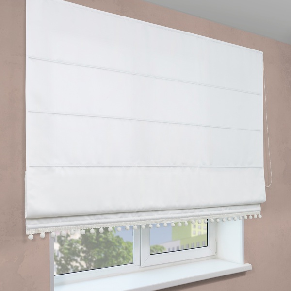 Римская штора с помпонами, Флавия Blackout на ЦМ, цвет белый