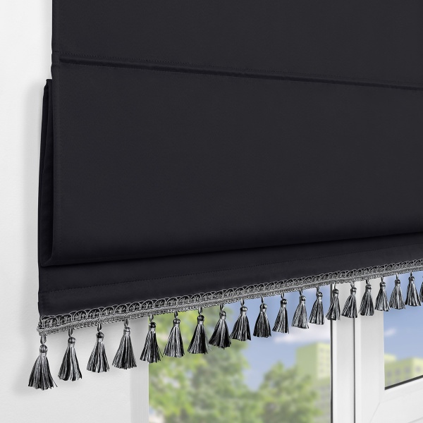 Римская штора с бахромой, Фортуна Blackout на ВМ, цвет черный
