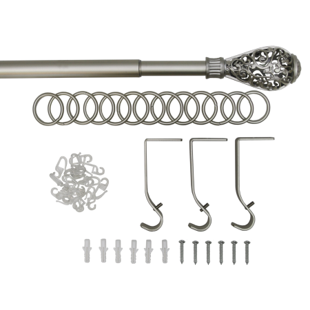 Карниз телескопический однорядный, металл, Кружево, никель матовый, 160-320см