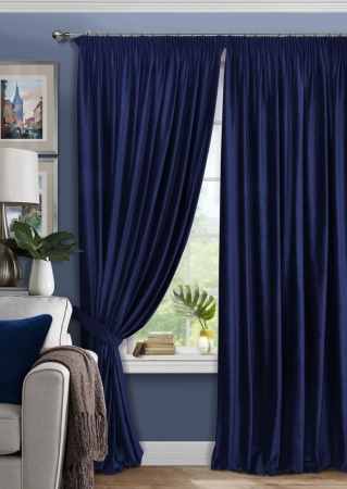 Комплект штор на тесьме "Pudra" 200х270 синий темный Комплект штор на тесьме "Pudra" 200х270 синий темный