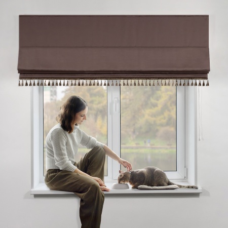 Римская штора с бахромой, Фортуна Blackout на ВМ, цвет коричневый