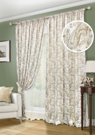 Комплект штор "Paisley-S" 2 шторы 200х280, тюль 450х280 беж Комплект штор "Paisley-S" 2 шторы 200х280, тюль 450х280 беж