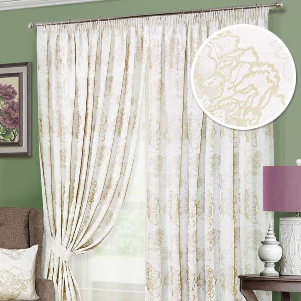 Комплект штор на тесьме "Рапсодия Rapsodia - S" 2 шторы 276х270, тюль 600х270 беж