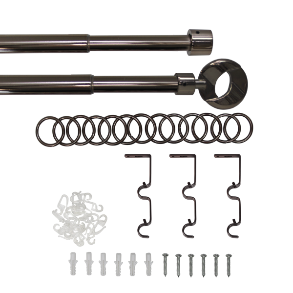 Карниз телескопический двухрядный, металл, Наконечник Кольцо, Коньяк, 160-320см