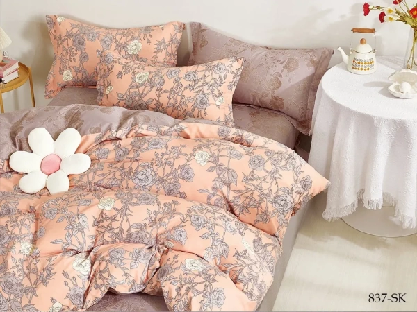 Постельное белье Евро Cleo Satin de Luxe с принтом цвет персиковый 230*250