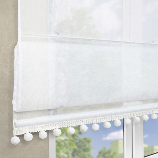 Римская штора с помпонами, Сабрина на ВМ, цвет экрю