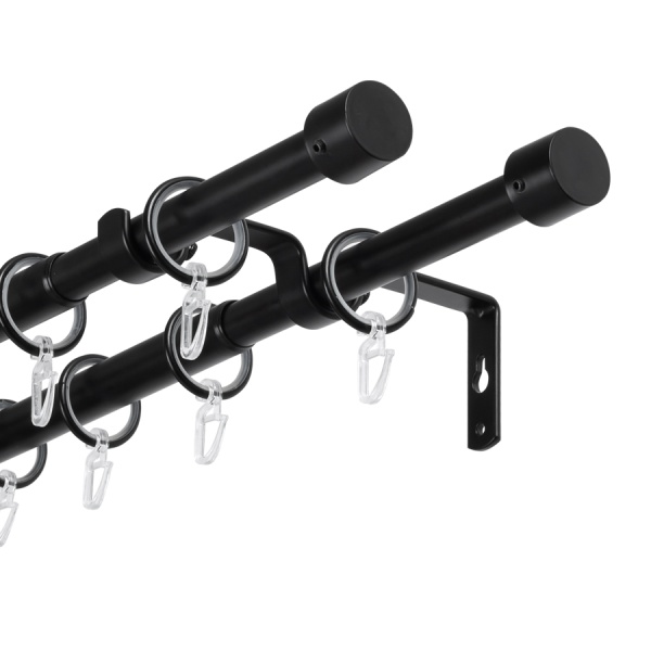 Карниз для штор двухрядный, от 96 до 360 см сборный, телескопический, диаметр 16/19 мм, черный