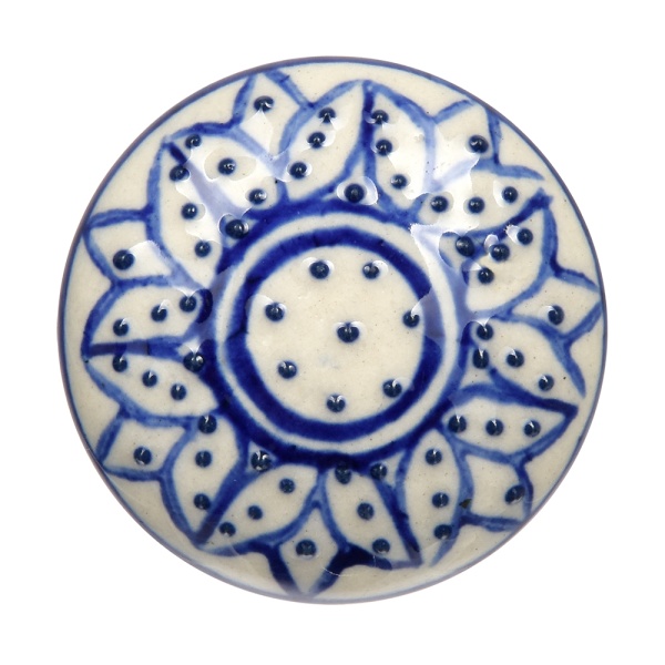 Ручки керамические для мебели Гжель ручная роспись цвет белый рисунок синий (6 шт)