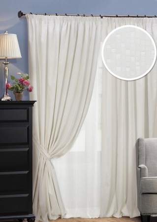 Комплект штор на тесьме "Domino" 2 шторы 200х270, тюль 450х270 белый