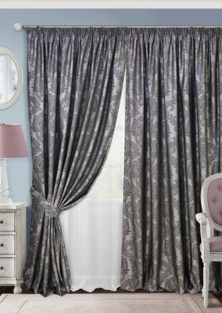 Комплект штор на тесьме "Vera" 2 шторы 200х270, тюль 450х270 серый