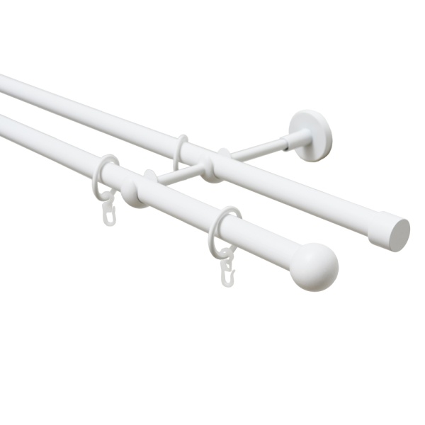 Карниз 20 мм двухрядный с наконечником ШАР белый-мат