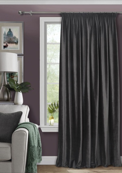 Штора на тесьме 250х300 Pudra с подхватом цвет темно-серый