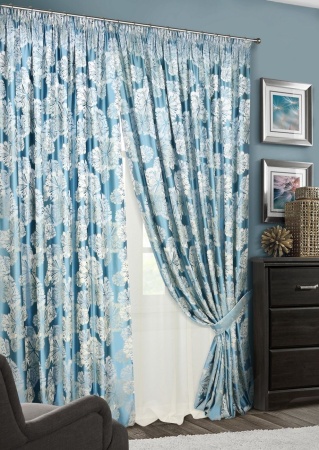 Комплект штор на тесьме "Salute" 2 шторы 200х270, тюль 450х270 голубой