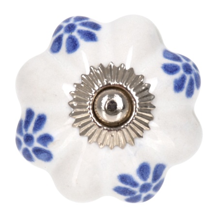 Ручки керамические для мебели Василёк ручная роспись цвет белый рисунок синий (6 шт)