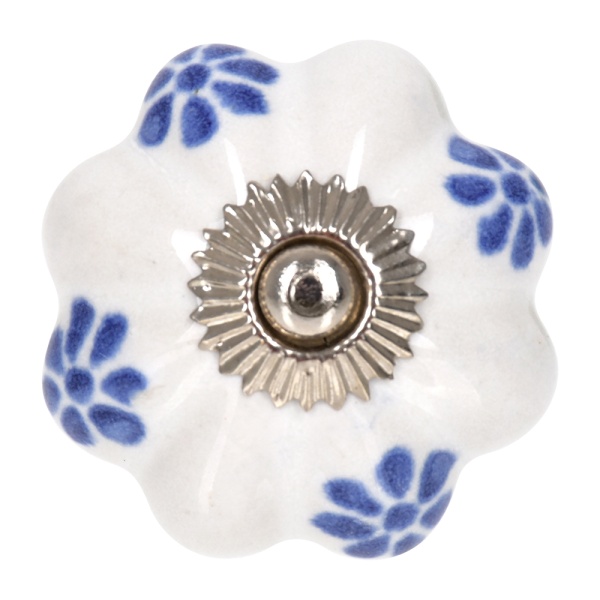 Ручки керамические для мебели Василёк ручная роспись цвет белый рисунок синий (6 шт)