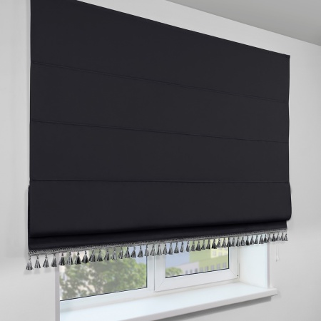 Римская штора с бахромой, Фортуна Blackout на ВМ, цвет черный