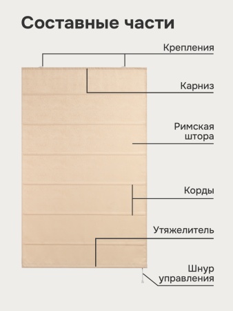 Римская штора Сияние на веревочном механизме, цвет кремовый