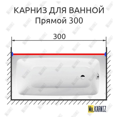 Карниз для ванной Прямой 300 Усиленный 25 мм