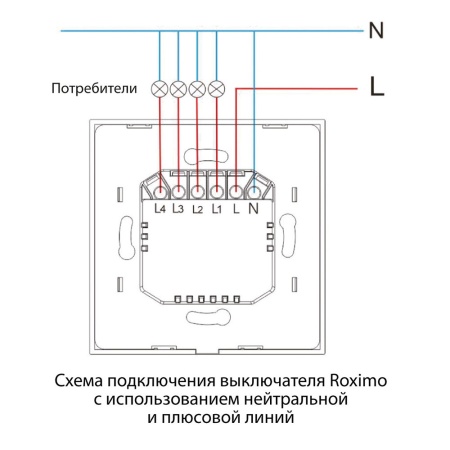 Умный выключатель ROXIMO сенсорный, четырехкнопочный, серый