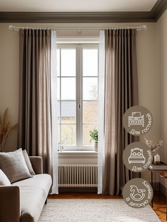 Карниз для штор двухрядный, настенный, штанги 16 мм, Шар Юпитер, матовый никель