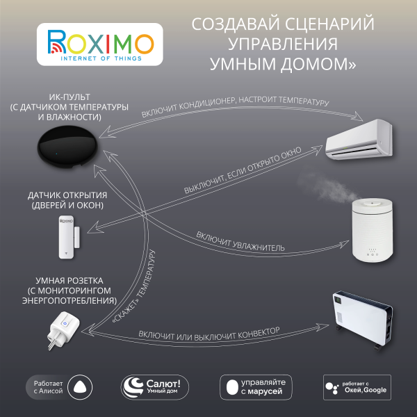 Умный WiFi датчик открытия дверей и окон ROXIMO SWD06