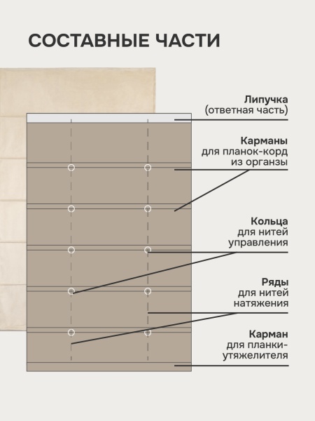 Римская штора "Милфид", Без карниза, цвет бежевый