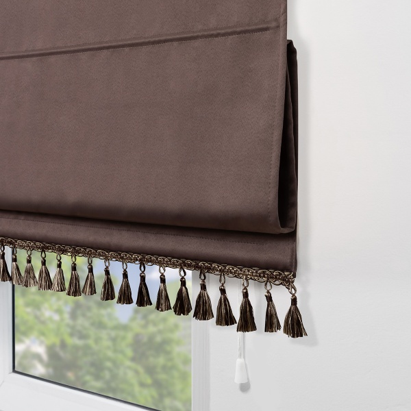 Римская штора с бахромой, Фортуна Blackout на ВМ, цвет коричневый