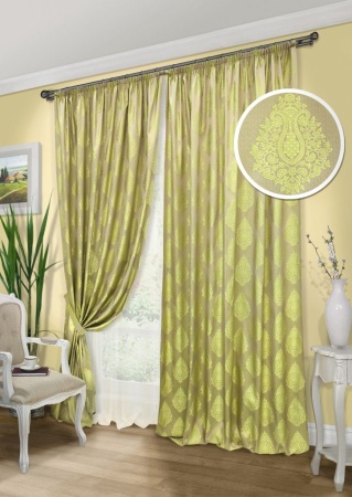Комплект штор "Stefanielle-S" 2 шторы 220х270, тюль 450х270 зеленый Комплект штор "Stefanielle-S" 2 шторы 220х270, тюль 450х270 зеленый