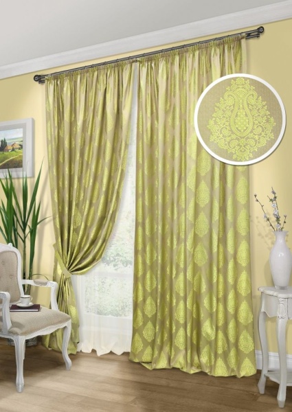 Комплект штор "Стефаньелле Stefanielle-S" 2 шторы 220х270, тюль 450х270 зеленый