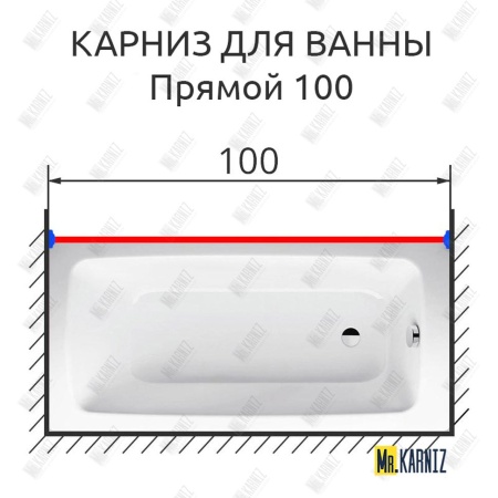 Карниз для ванной Прямой 100 Усиленный 20 мм