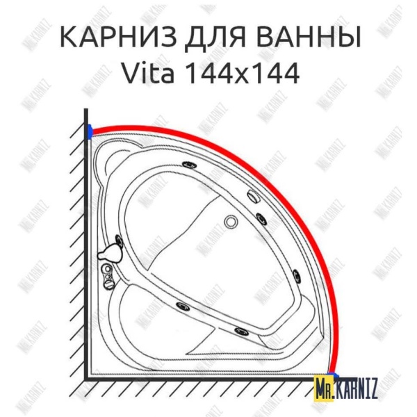 Карниз для ванны Doctor Jet Vita 144х144 Усиленный 25 мм
