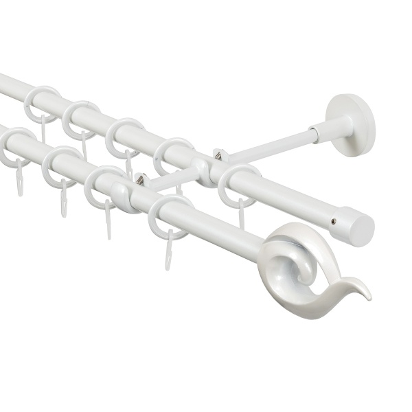 Карниз для штор двухрядный, настенный, штанги 16 мм, Пламя, жемчуг