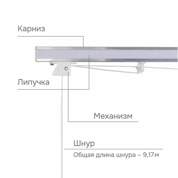 Карниз для римских штор с веревочным управлением 100 см