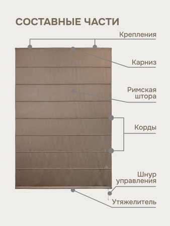 Римская штора Шанталь блеск на веревочном механизме коричневый