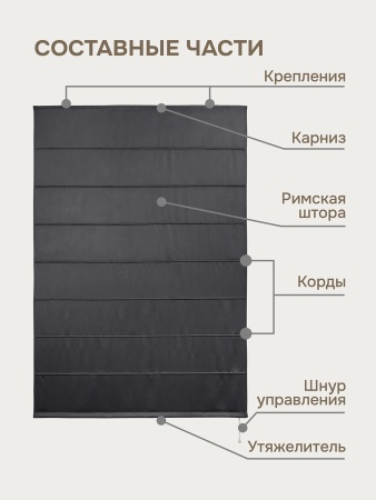 Римская штора Шанталь блеск на веревочном механизме графит