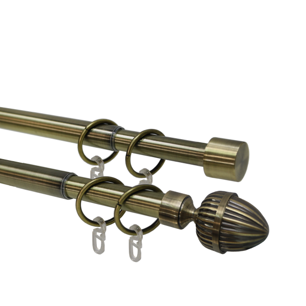 Карниз телескопический двухрядный, металл, Наконечник Орех, Золото антик, 160-320см