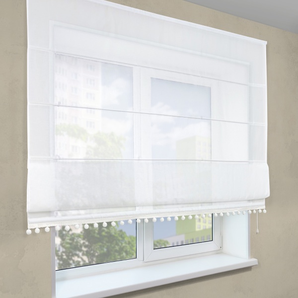 Римская штора с помпонами, Сабрина на ВМ, цвет экрю