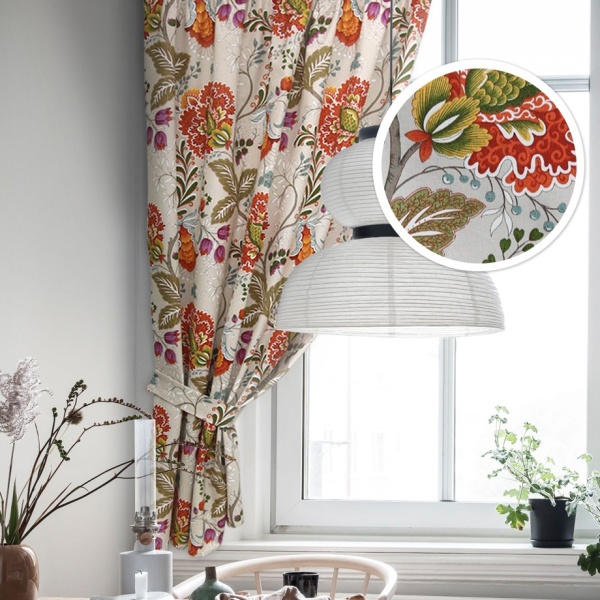 Штора на тесьме "CASANDRA" 136х175 цветы красные