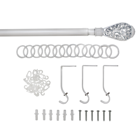 Карниз телескопический однорядный, металл, Кружево, Жемчуг, 160-320см Карниз телескопический однорядный, металл, Кружево, Жемчуг, 160-320см