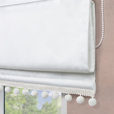 Римская штора с помпонами, Флавия Blackout на цепочном механизме, цвет белый