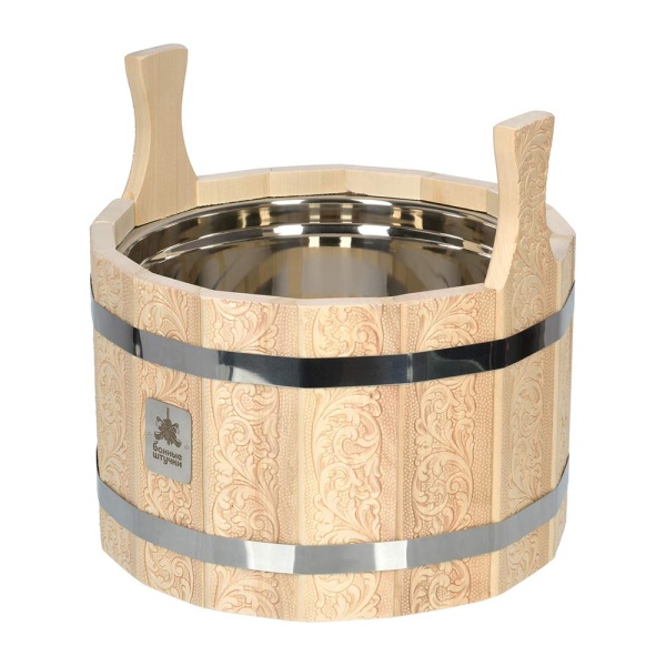 Ушат "шайка" 9 л, "Цветы", с нержавеющей вставкой, система регулировки обручей, липа "Банные штучки"