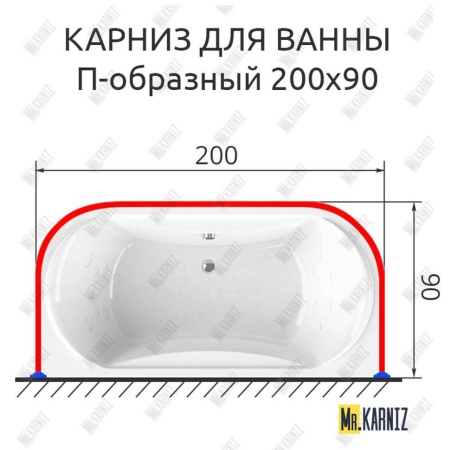 Карниз для ванны П-образный 200х90 Усиленный 25 мм