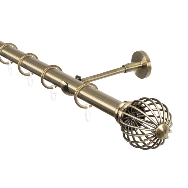 Карниз для штор, настенный, штанга 25 мм, Шар кованый, золото антик
