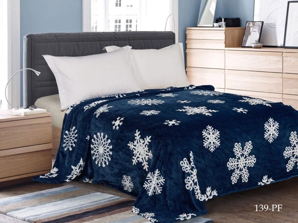 Плед Cleo "California" велсофт евро 200*220 синий снежинки в чемодане