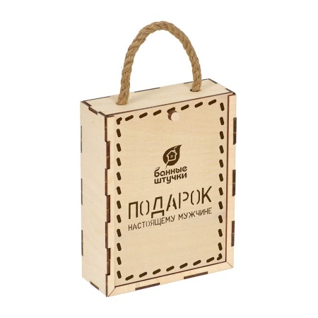 Набор "Подарок настоящему мужчине" для него в дерев. коробочке (мочалка, мыло "Пихта", масло эф. 2х15мл "Можжевльник", "Эвкалипт") "Банные штучки"