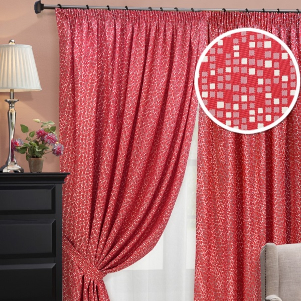 Комплект штор на тесьме "Domino" 2 шторы 200х270, тюль 450х270 красный