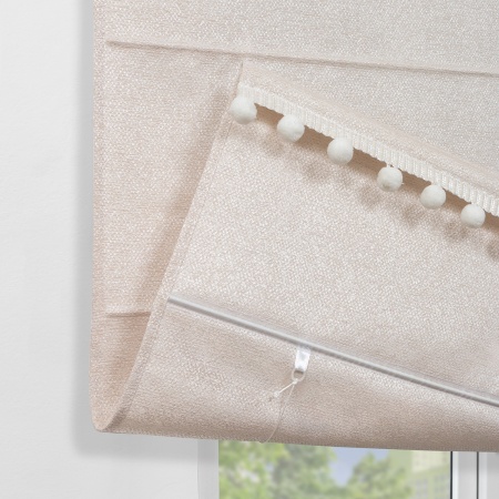 Римская штора с помпонами, Валенсия, на цепочном механизме, цвет бежевый